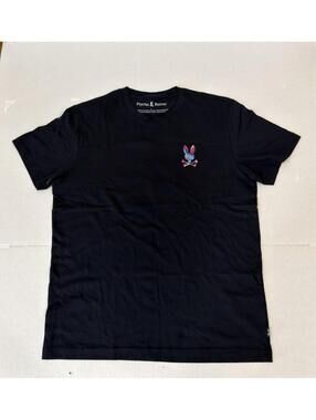 Psycho Bunny Black T-Shirt Size 4 with Colorful Bunny Logo